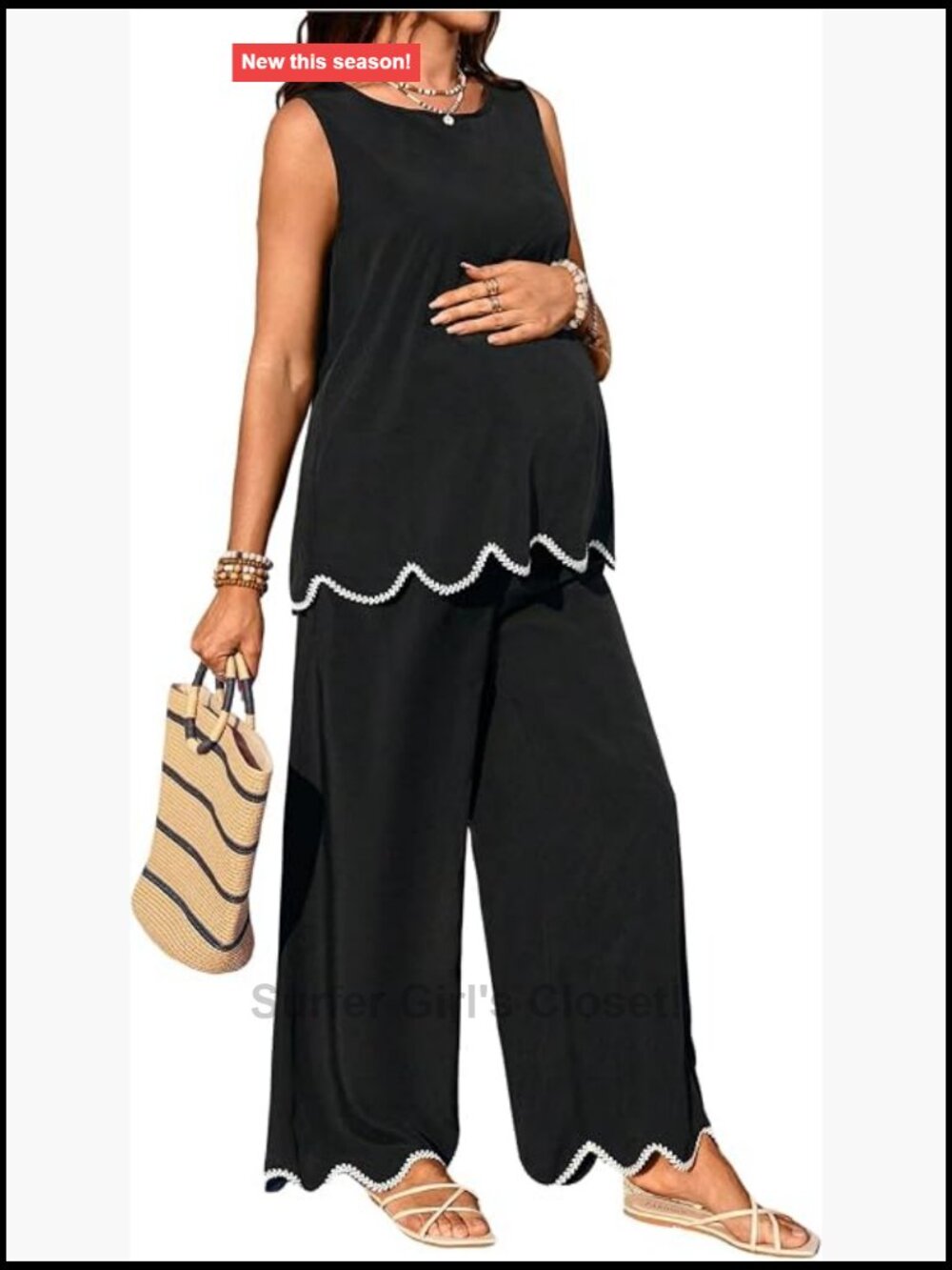 Women's Maternity Lounge Set Sleeveless Tank Wide Leg Pants 2 Piece